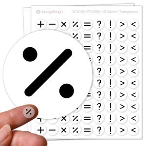 90 Aufkleber Rechnen, Mathematik, Mathematische Symbole, Schule, Sticker - transparent, Ø 10mm