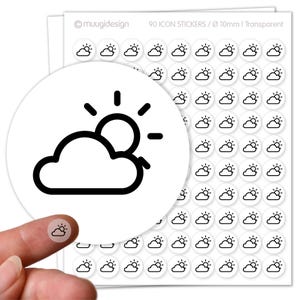 Aufkleber Wolke Sonne Heiter bis wolkig, bewölkter Himmel - transparent 90 Stück, Ø 10mm