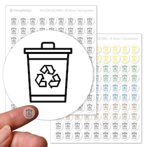 90 Aufkleber Recyclingtonne Mülltonne Biotonne Papiertonne - transparent, Ø 10mm