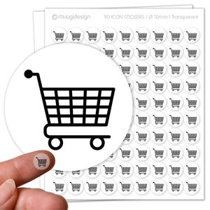90 Aufkleber Einkaufswagen Lebensmittel einkaufen - transparent, Ø 10mm