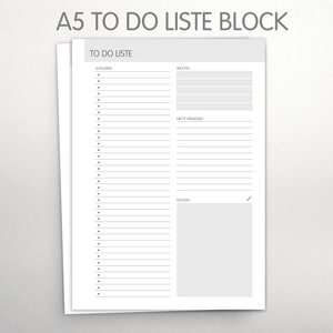 Todo Block A5, mit viel Platz für die Aufgaben des Tages oder der Woche, Wichtiges, Focus, Nicht Vergessen, Bereich für Notizen
