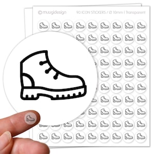 90 Aufkleber Wandern, Klettern, Wanderschuhe - transparent, Ø 10mm