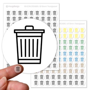 90 Aufkleber Abfalltonne Mülltonne Papiertonne Gelbe Tonne Biotonne - transparent, Ø 10mm