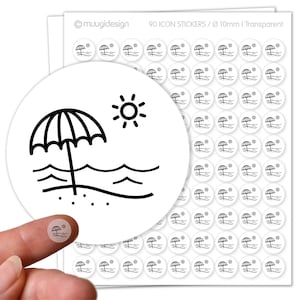 90 Sticker Sonnenschirm, Strandurlaub, Sommer, Strand, Sand, Meer - transparent, Ø 10mm