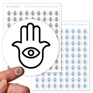 90 Aufkleber Evil Eye, Hamsa, Hand der Fatima - transparent, Ø 10mm