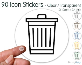 90 Icon Stickers recycling bin, carbage can, dust bin - clear transparent