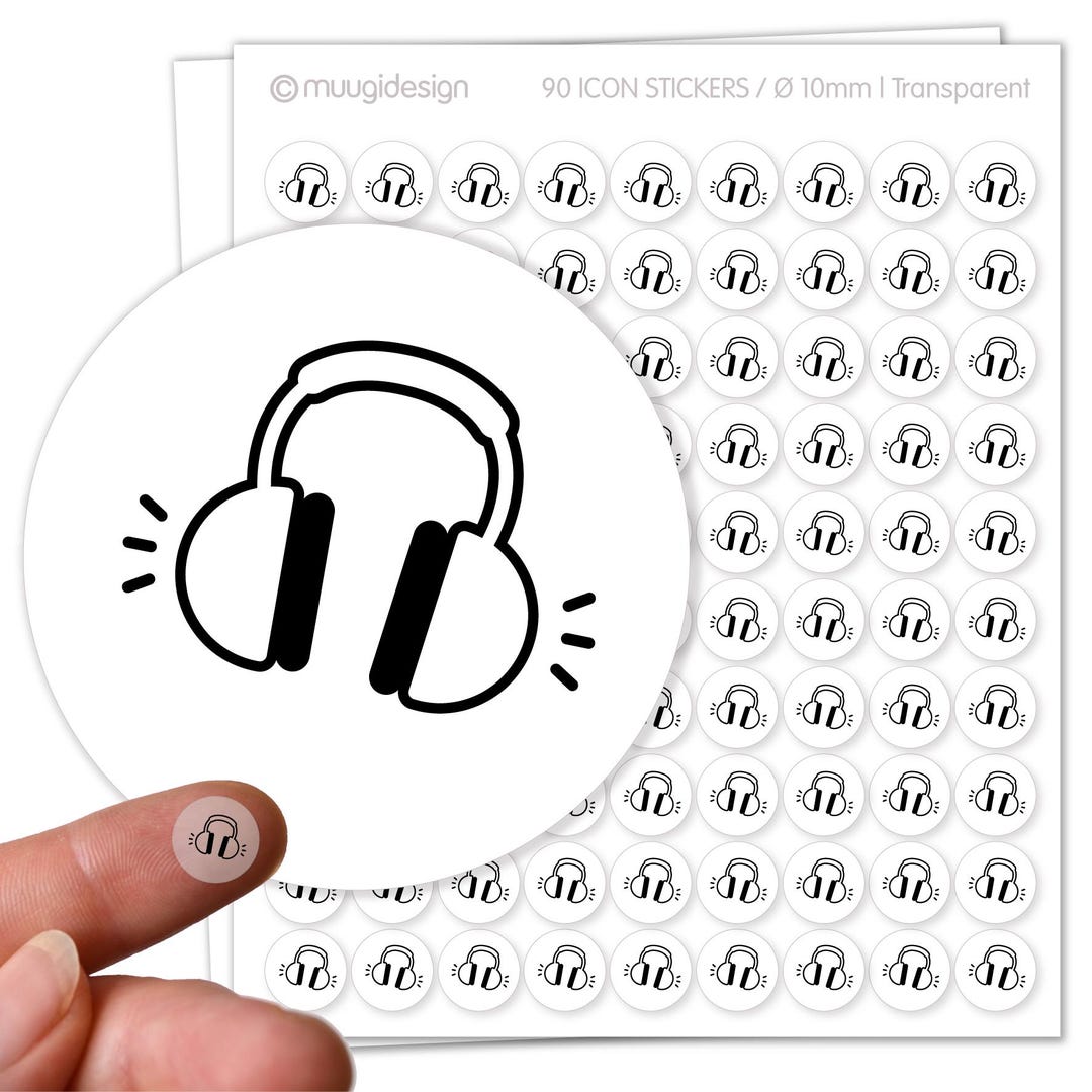 90 Stickers Audio Headphones, Listening to Music - Transparent, Ø 10 Mm ...