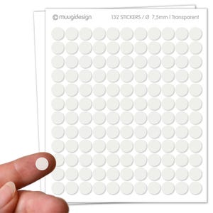 Stickers met stippen van 7,5 mm, stippen, opsommingstekens - transparante folie, pastelgrijs