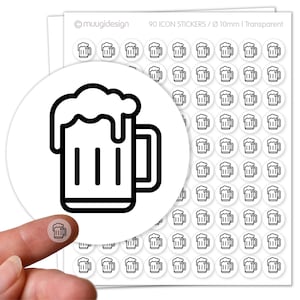 90 stickers, glass with beer, beer glass, beer mug, sticker - transparent, Ø 10 mm