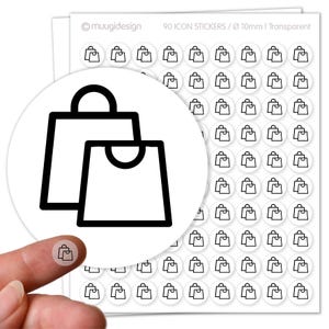 Sticker go shopping shopping boodschappentassen - transparant, Ø 10 mm