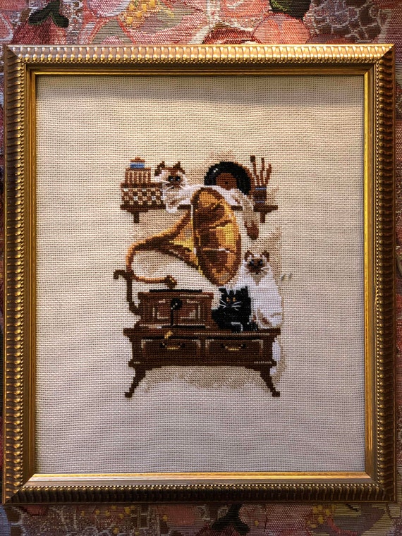 Crossstitch in baguette Cats and gramophone Etsy