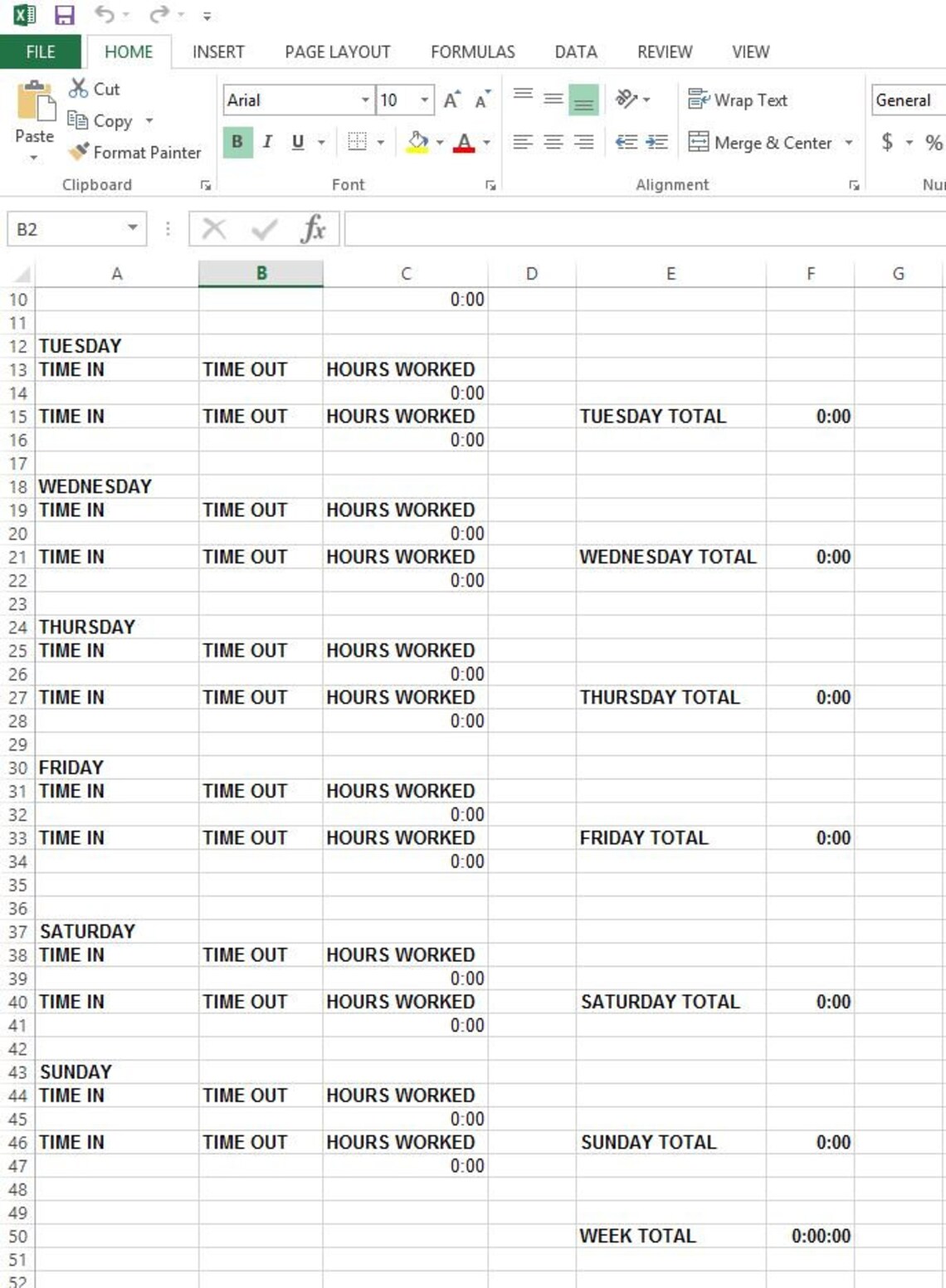 Microsoft Excel Employee Time Card Template Etsy