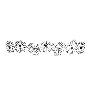 Può includere: Una fila di sette fiori di margherita bianchi e neri con un design semplice e minimalista.