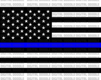 Thin Blue Line Flag SVG Clip Art Vector Digital Download Personal Use