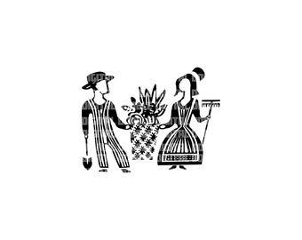 Vintage Pyrex Amish Butterprint Couple SVG Clip Art Vector Digital Download Personal Use