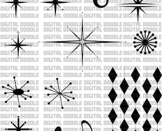 MCM Starbursts SVG Bundle Atomic Starburst Clip Art Vector Digital Download Personal Use