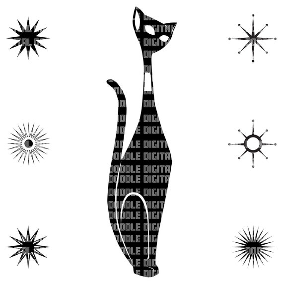 Download Mid Century Cat Silhouette Svg Clip Art Vector Digital Etsy