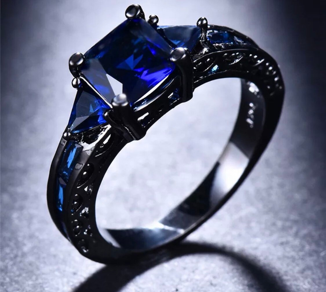 Black and on sale blue engagement rings