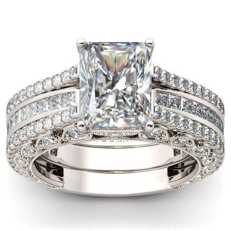 Princess Cut Wedding Ring Setsilver Wedding Ring Set Etsy