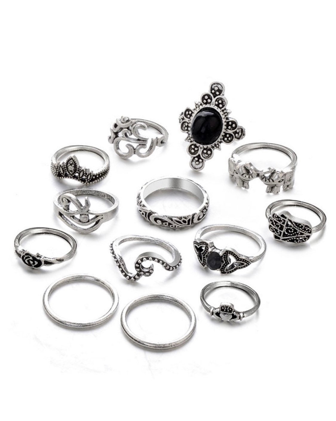 13 Piece Boho Silver Ring Set Boho Ring Set Women Knuckle Etsy