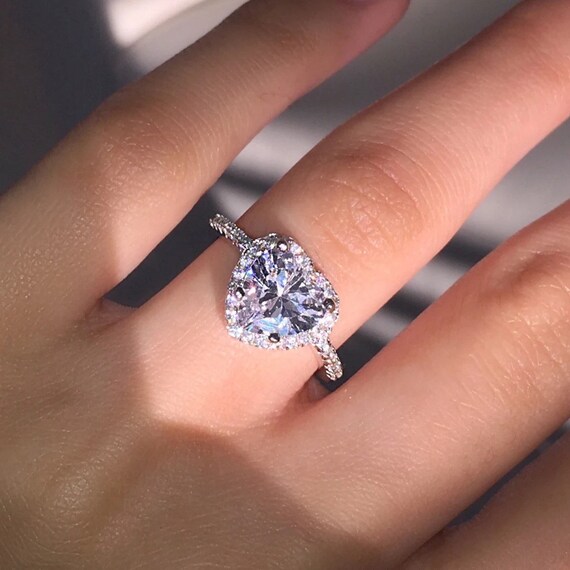 Heart Shaped Natural White Sapphire Ring Sterling Silver Ring