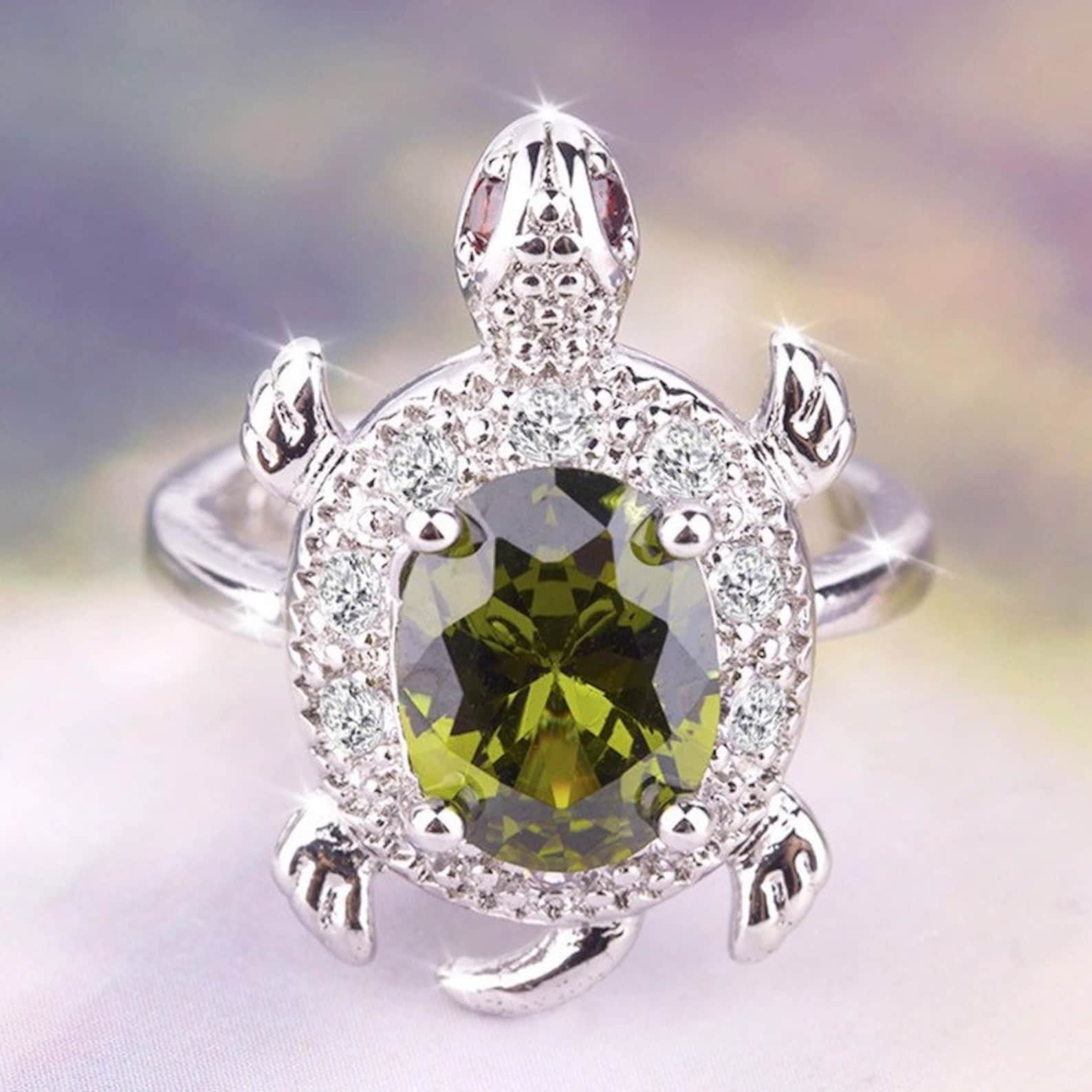 Peridot Turtle Ring Sea Turtle Ring Green Shell Turtle Etsy Israel