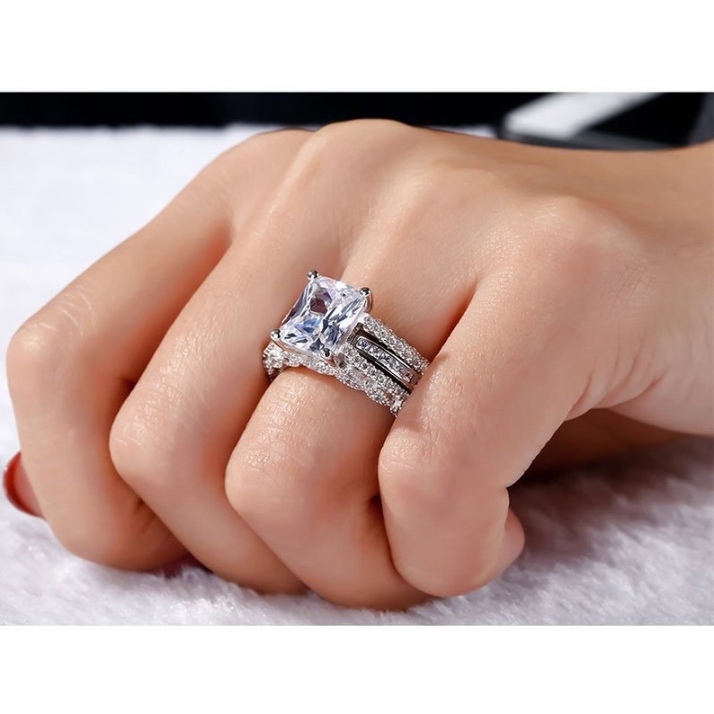 Princess Cut Wedding Ring Setsilver Wedding Ring Set Etsy