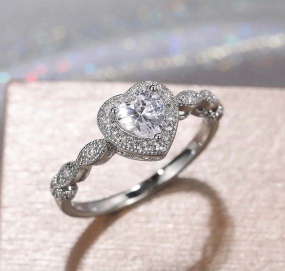 Silver heart engagement rings deals