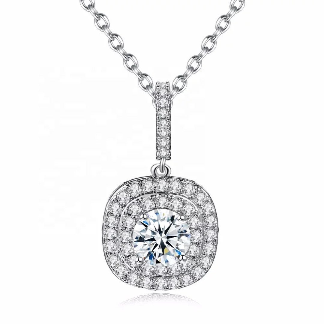 1.78 Ct T.w. Cushion Cut Cz Necklace. Sterling Silver Necklace. Diamond ...