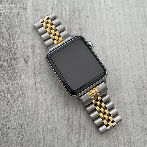 Silber + Gold Jubilee Edelstahl Apple Watch Band für Apple Watch ULTRA 8 7 6 5 4 SE 38/40/41mm 42/44/45/49mm Stahlband