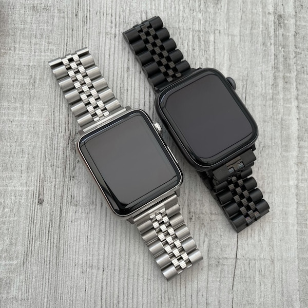 Bracelet Apple Watch en métal acier inoxydable Jubilee noir/argent pour Apple Watch ULTRA 8 7 6 Bracelet papillon en acier 40/41/42/44/45/49 mm