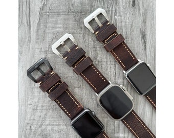 For Apple Watch Ultra Band 49mm 45mm 44mm 42mm Series Ultra 9 8 7 6 5 4 3 2 1 Thick Brown Vintage Lychee Leather Apple Watch Band Strap