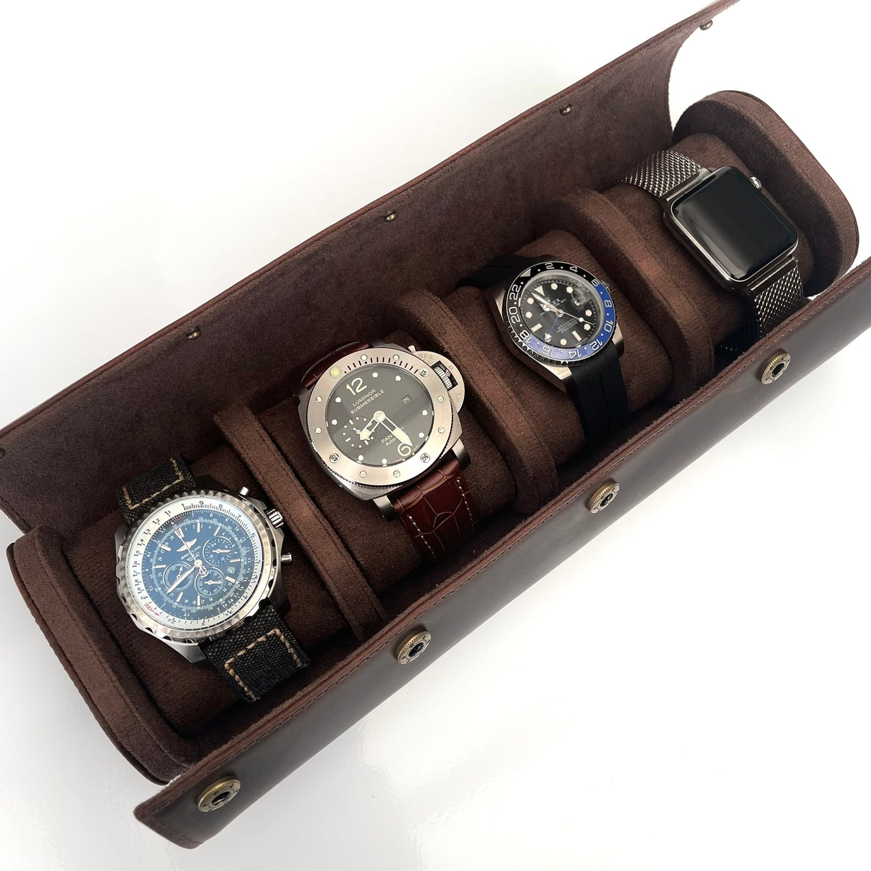Genuine Luxury Leather Watch Roll Travel Case 4 Slot Brown -  Israel