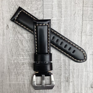 For Officine Panerai Luminor Marina Radiomir PAM 22mm 24mm 26mm Handmade Black Patent Leather Watch Strap Band Pre-v Buckle