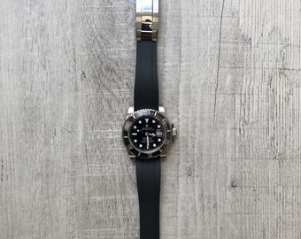 For Tudor 20mm Lug Width Oysterflex Black Color Rubber Strap with Stainless Steel Deployment Buckle For  TUDOR ROLEX WATCHES