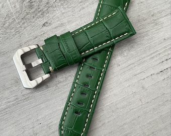 Per Officine Panerai Luminor Marina Radiomir PAM Orologi 22mm 24mm 26mm Cinturino cinturino in pelle stile Cocco VERDE con fibbia pre-v