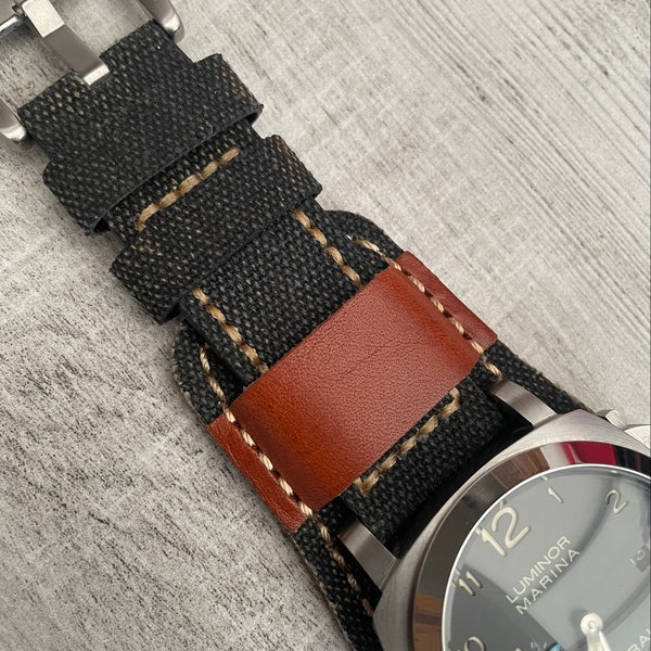 22mm 24mm 26mm Black Military Army Canvas leather Cuff watch strap Band For Officine Panerai Luminor Marina Radiomir PAM & Other Watches