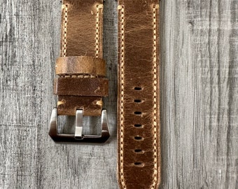 For Apple Watch Ultra 49mm Thick Light Brown Vintage Leather Apple Watch Band 26mm Wide Strap