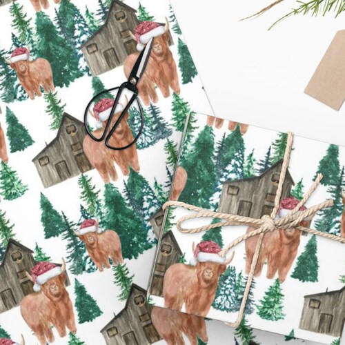 Christmas Wrapping Paper Highland Cow Gift Tags Christmas Etsy