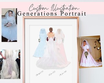 Hand Drawn Generations Wedding Illustration | Custom Wedding Keepsake | Wedding Photo | Gift for parents| Wedding Gift