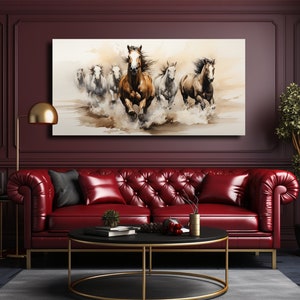 Pferdeherde. Wunderschönes Pferd auf Keilrahmen. Print Wall Art Leinwand oder Poster. Hohe Qualität. Großes Dekor für Ihr Schlafzimmer