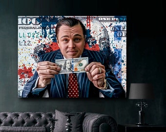 Der Wolf der Wall Street | Wandkunst auf Leinwand Kunstdruck | Coole Dekoration für Zuhause und im Büro. Hochwertig.