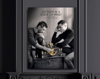 Messi & Ronaldo Playing Chess Wall Art – Football Legends Canvas Print or Poster, Soccer Fan Gift, Ready to Hang Decor