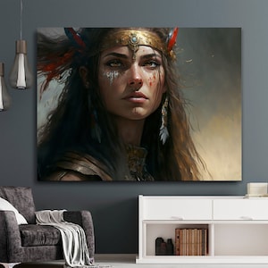 Woman warrior Beautiful Portrait. Midjourney AI Generated | Wall Art Canvas Prints | High Quality | Home wall Decor | Сanvas ready to hang