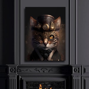 Katze Steampunk. Midjourney AI Generiert | Wand Kunst Leinwand Drucke | Hohe Qualität | Home Wand Dekor | Сanvas fertig zum Aufhängen