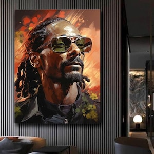 Retrato artístico de Snoop Dogg. Músico. Impresión de arte mural en lienzo o póster de papel. Generado con IA. Decoración de pared para el hogar. Lienzo listo para colgar.