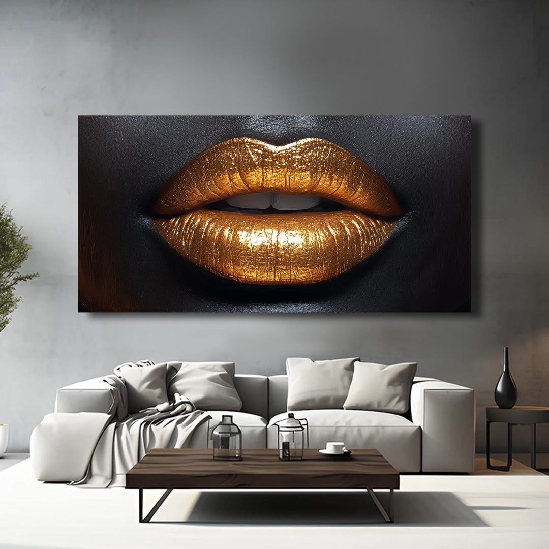 Golden Lips. Woman Sexy Golden Lips. Wall Art Canvas and Poster Print ...