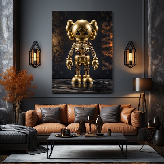 Hypebeast Canvas Kaws Figure Gold. Wall Art Print on Natural