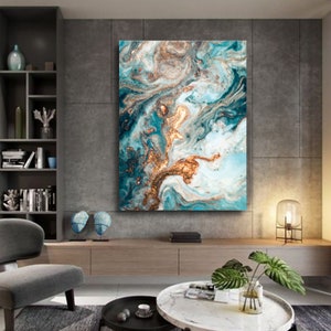 Painting on a natural canvas Fluid Art Wall Art canvas and high quality printed poster.