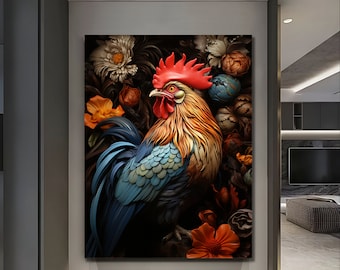 Floral Rooster Canvas Print | Ready to Hang
